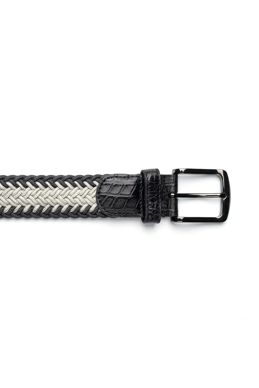 Graphite Crocodile Trim Braided Belt - Image 2