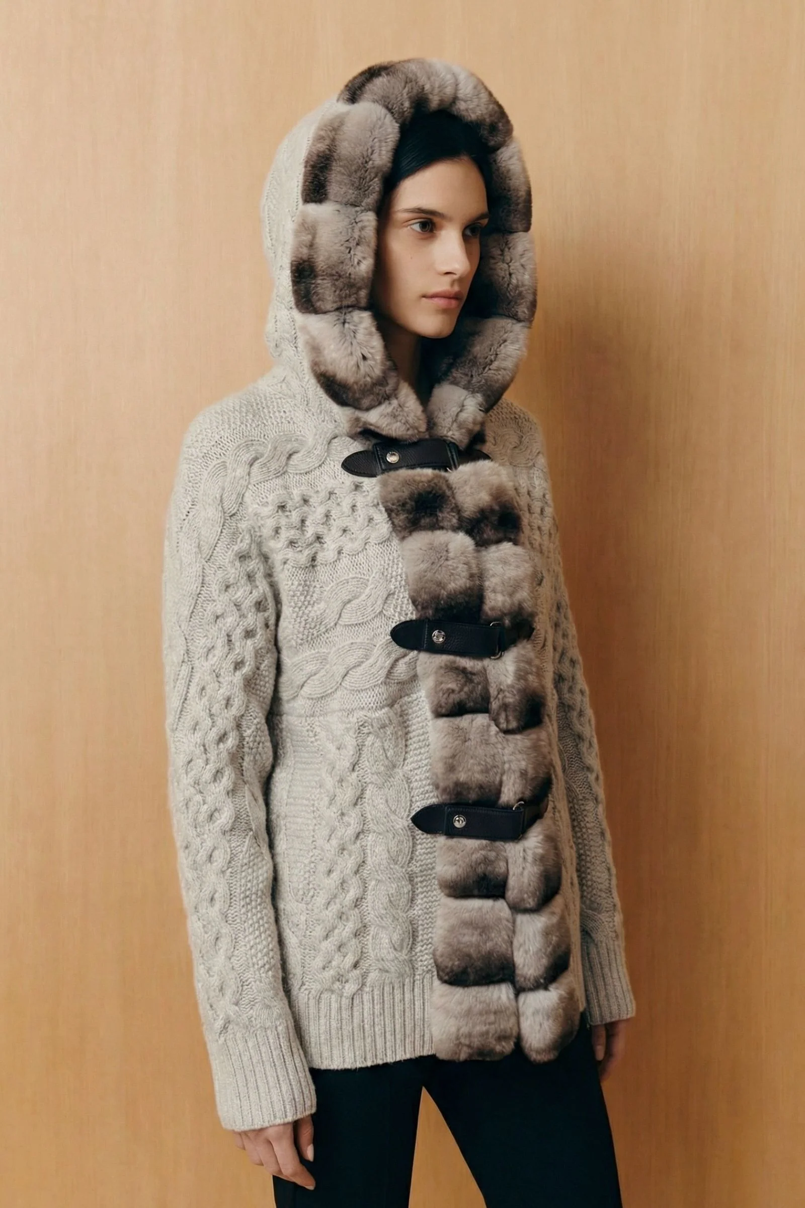 Alverra Rex Fur Hooded Knit Cardigan - Image 11