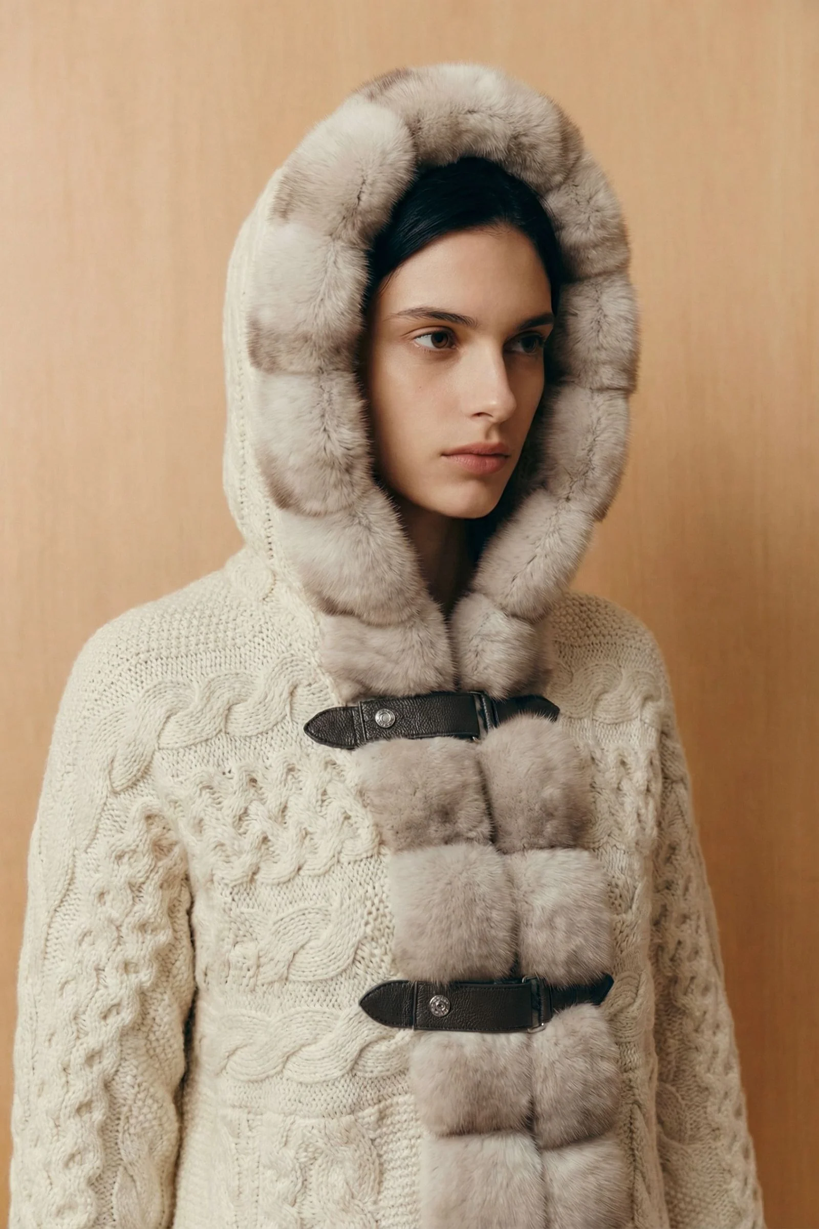 Alverra Rex Fur Hooded Knit Cardigan - Image 3