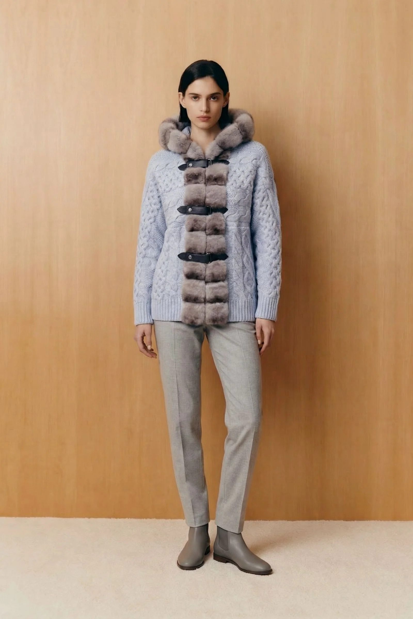 Alverra Rex Fur Hooded Knit Cardigan - Image 5
