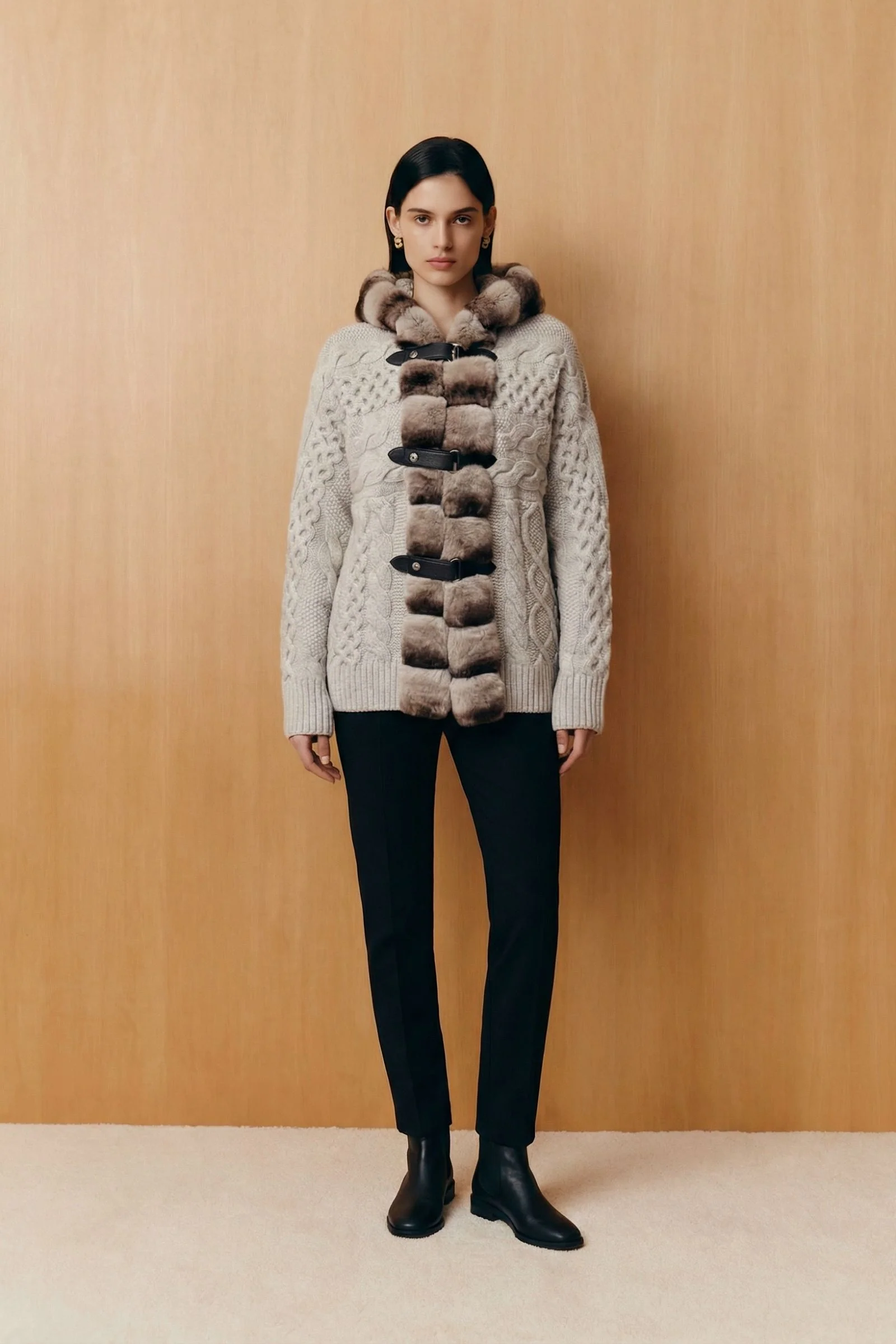 Alverra Rex Fur Hooded Knit Cardigan - Image 9