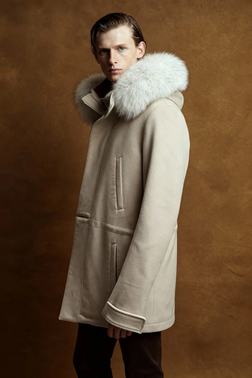 Arden Ecru Polywool Parka with Fox Fur