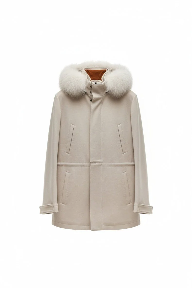 Arden Ecru Polywool Parka with Fox Fur - Image 2
