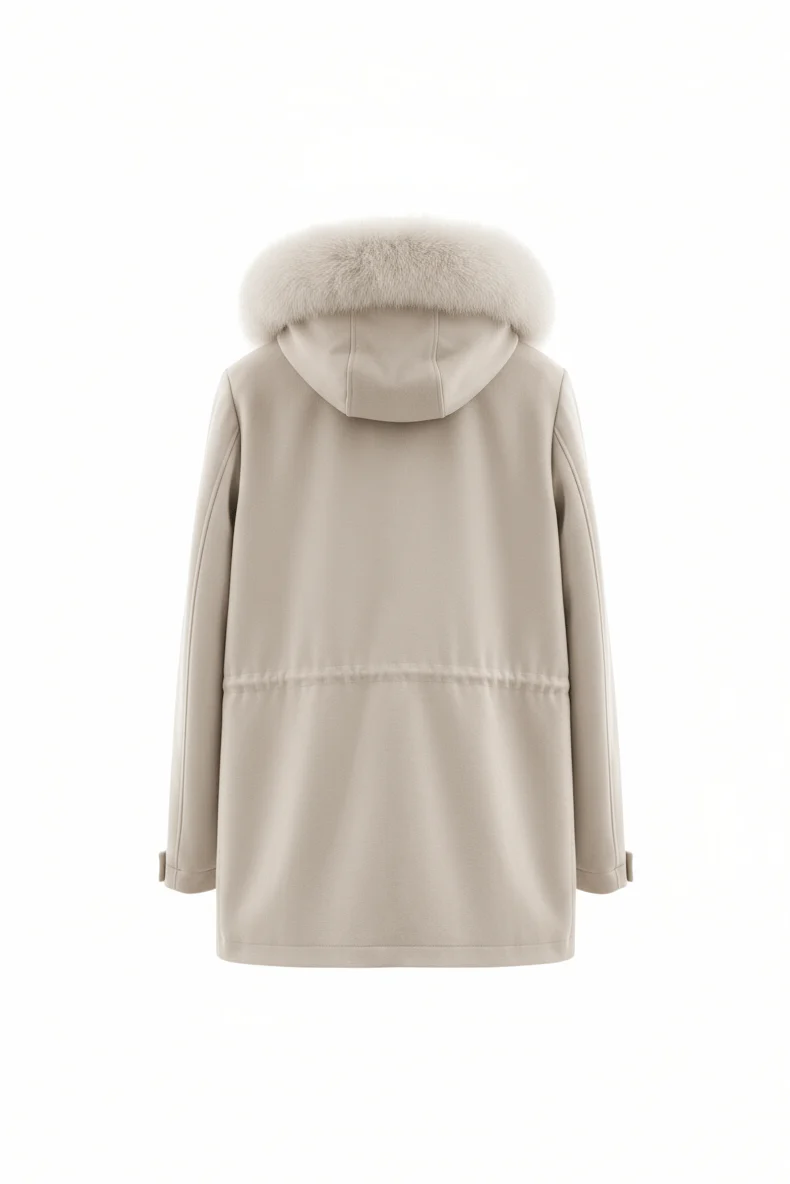 Arden Ecru Polywool Parka with Fox Fur - Image 4