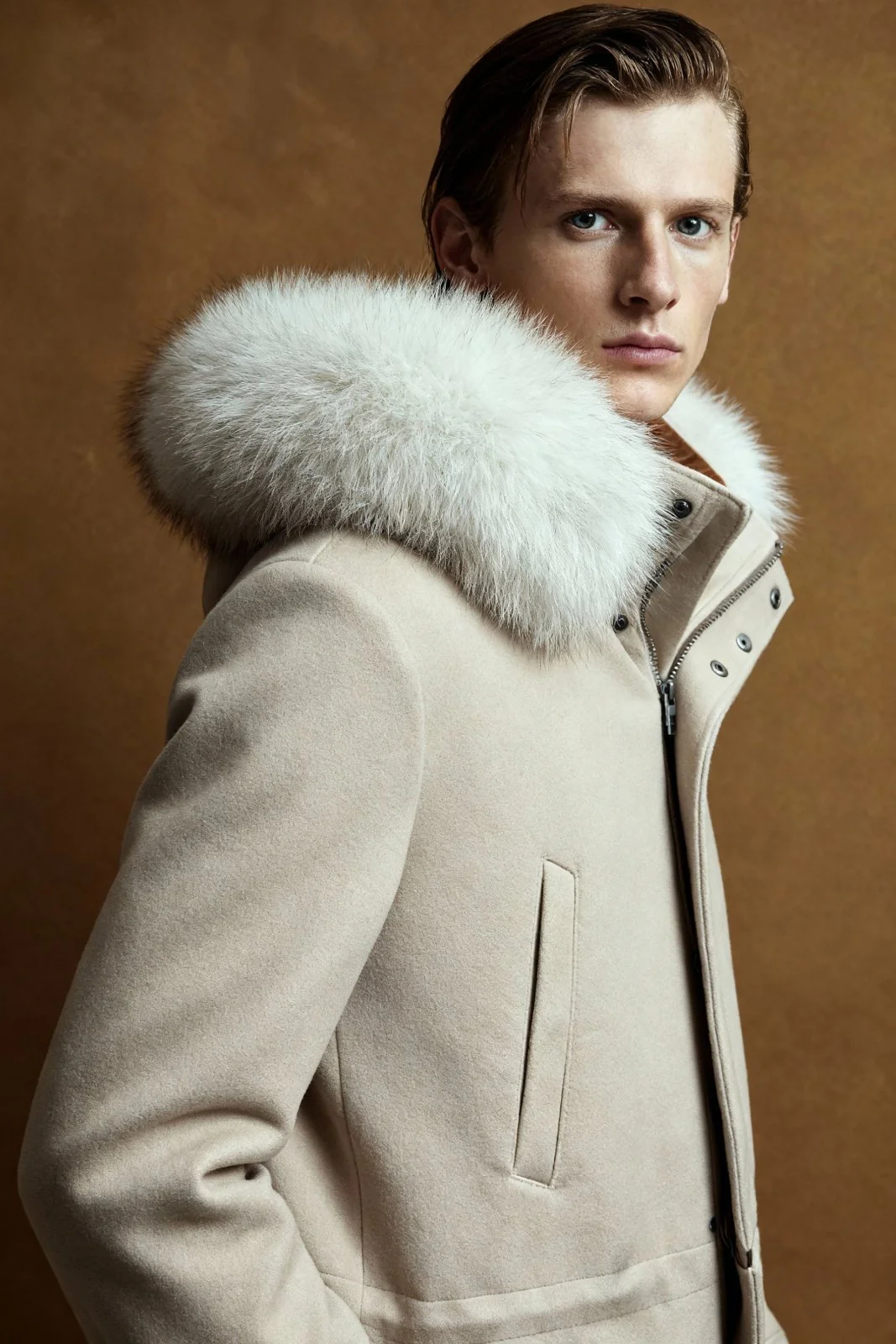 Arden Ecru Polywool Parka with Fox Fur - Image 6