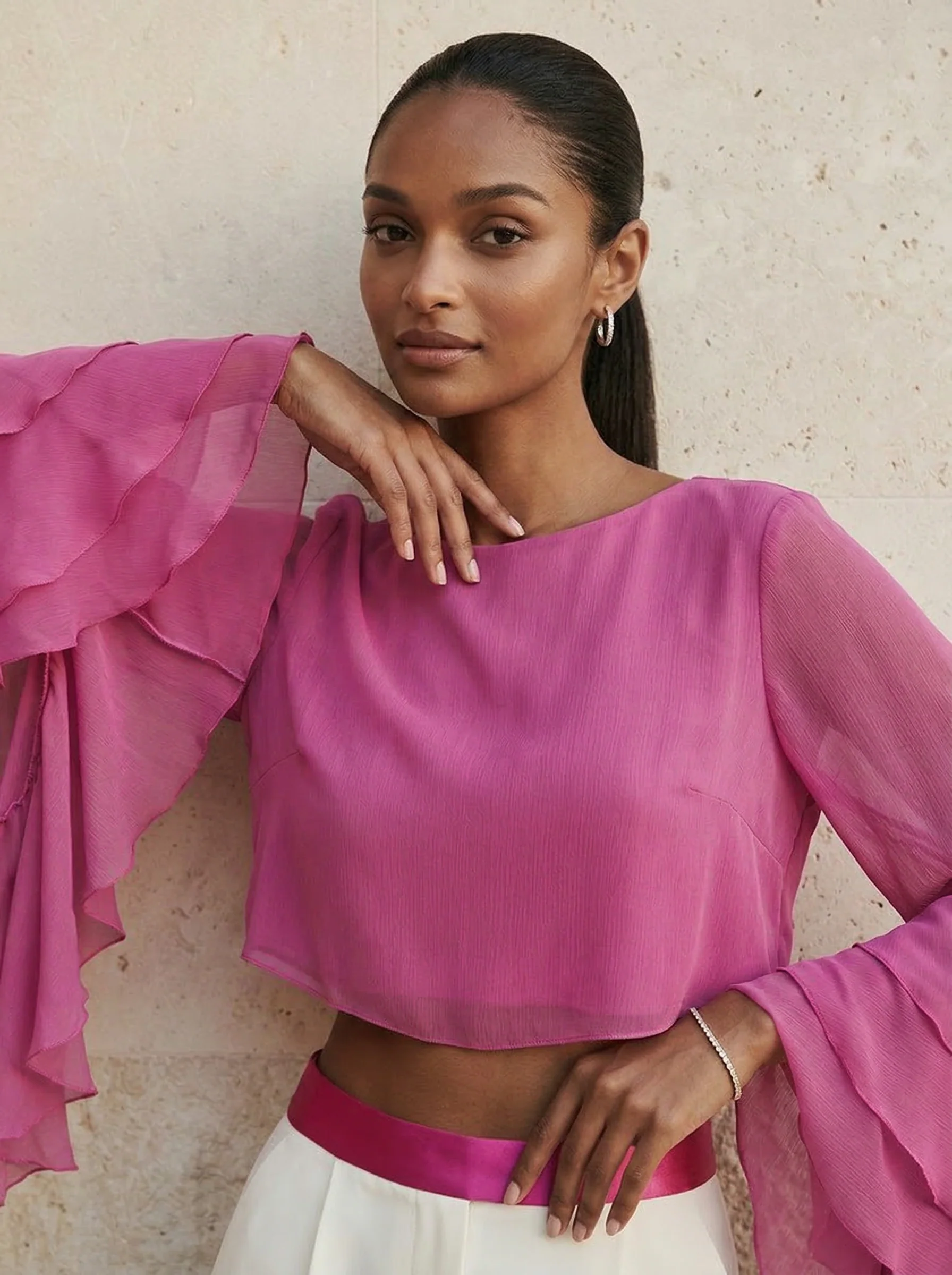 Aurélia Ruffle Sleeve Chiffon Blouse - Image 2