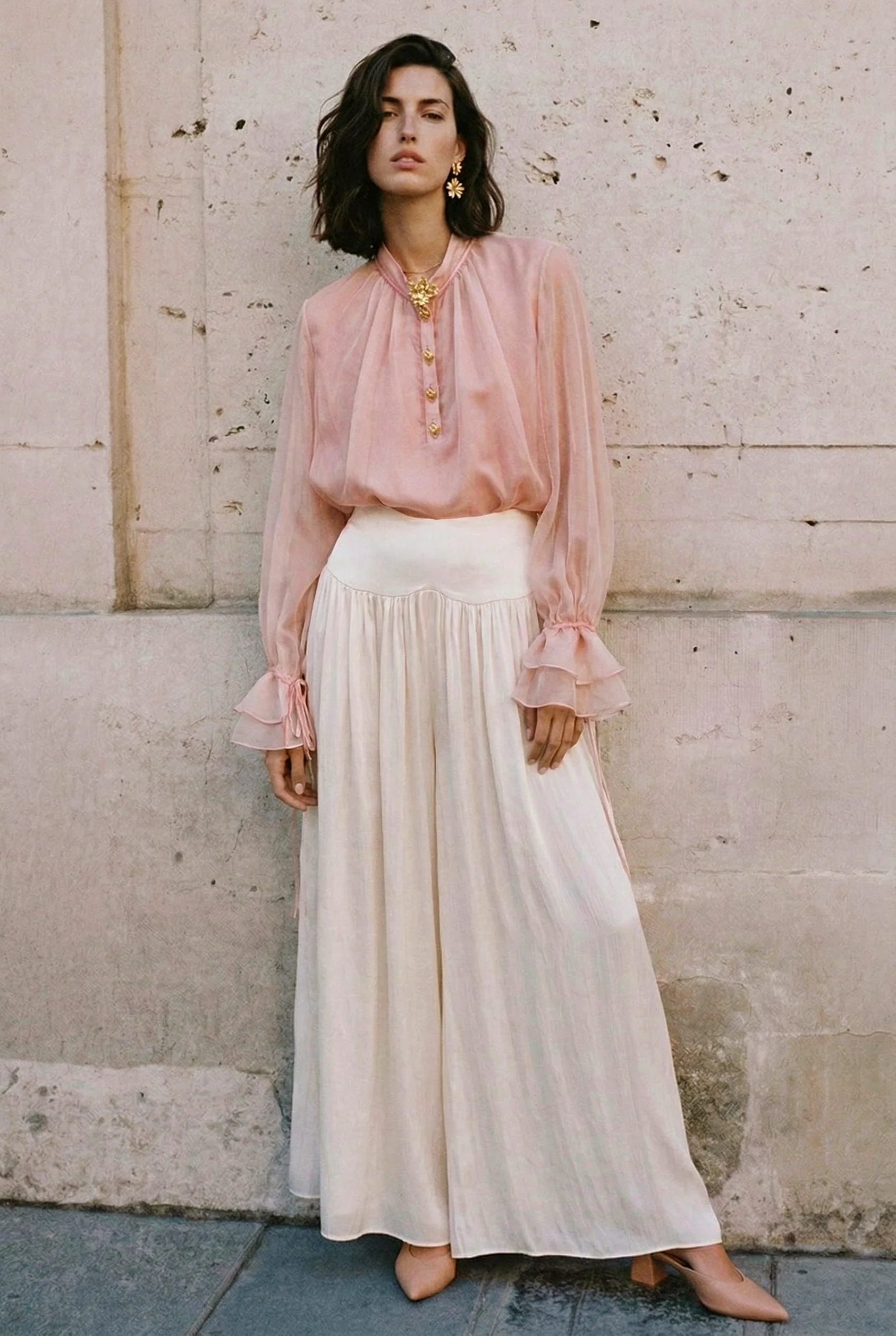 Avorio Seta Fluid Chiffon Trousers - Image 2