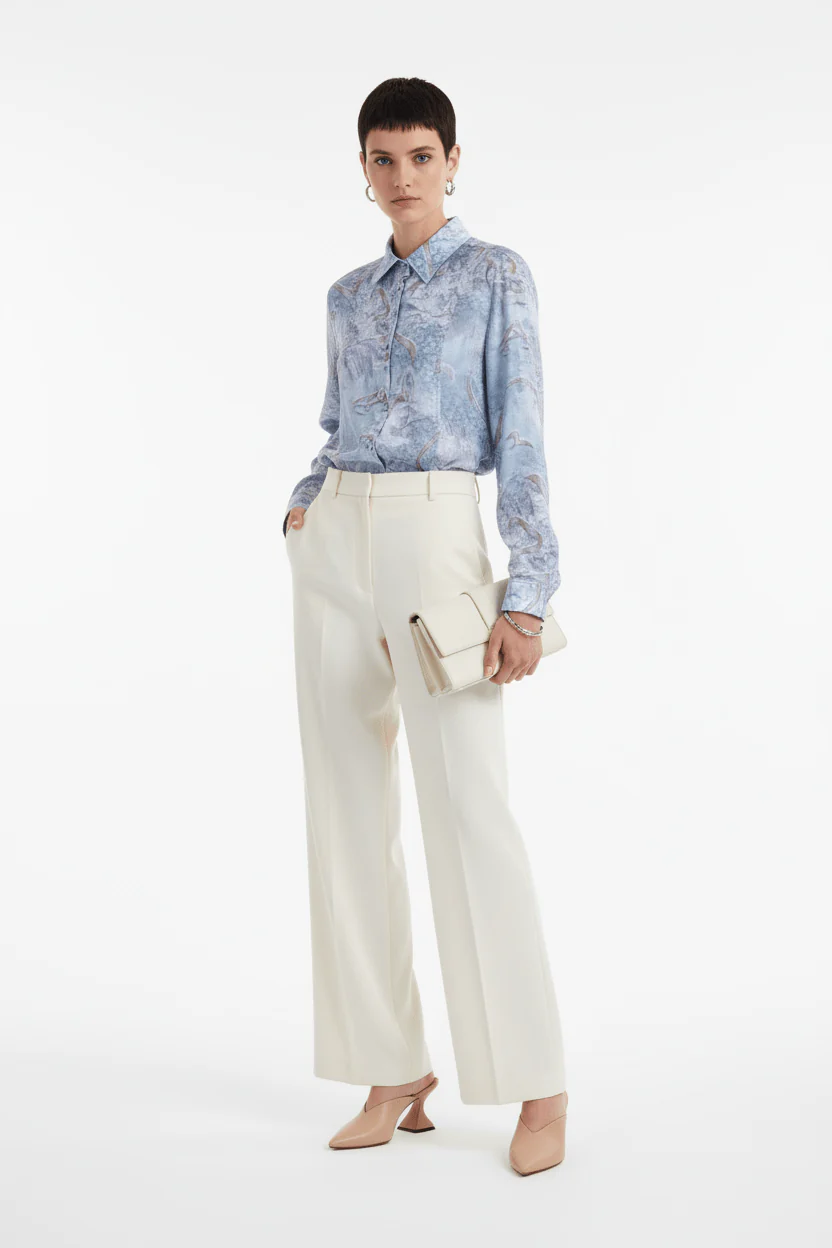 Azure Printed Silk Blouse - Image 2