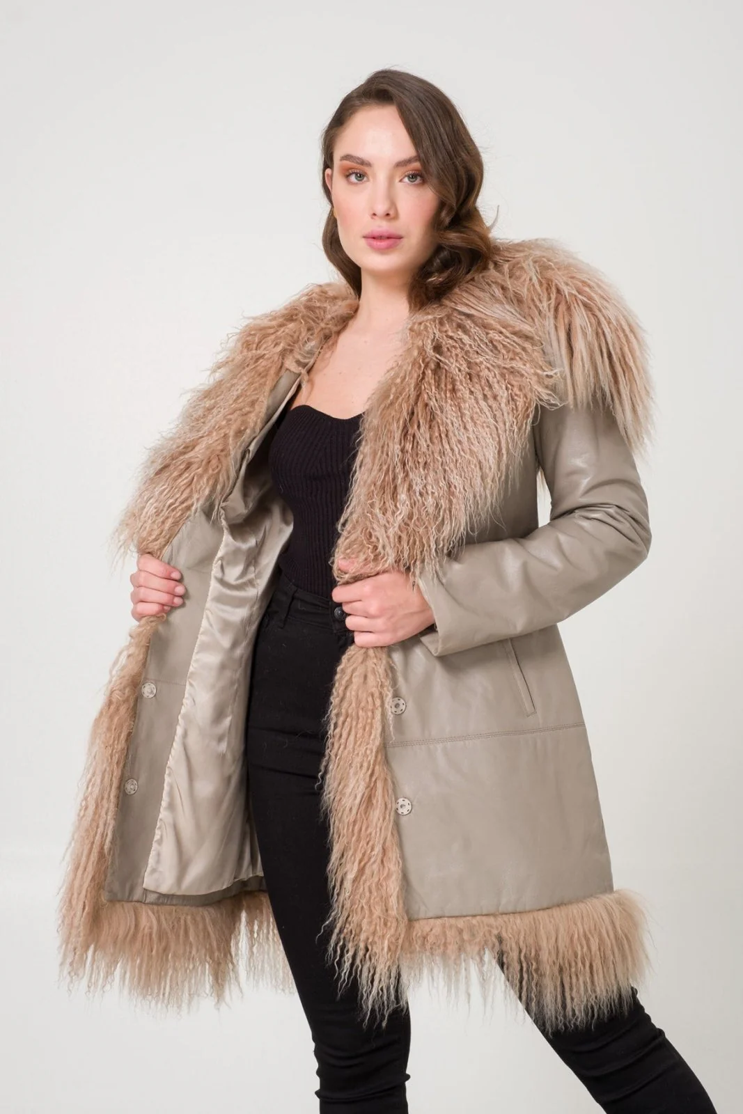 Beige Leather Coat - Image 2