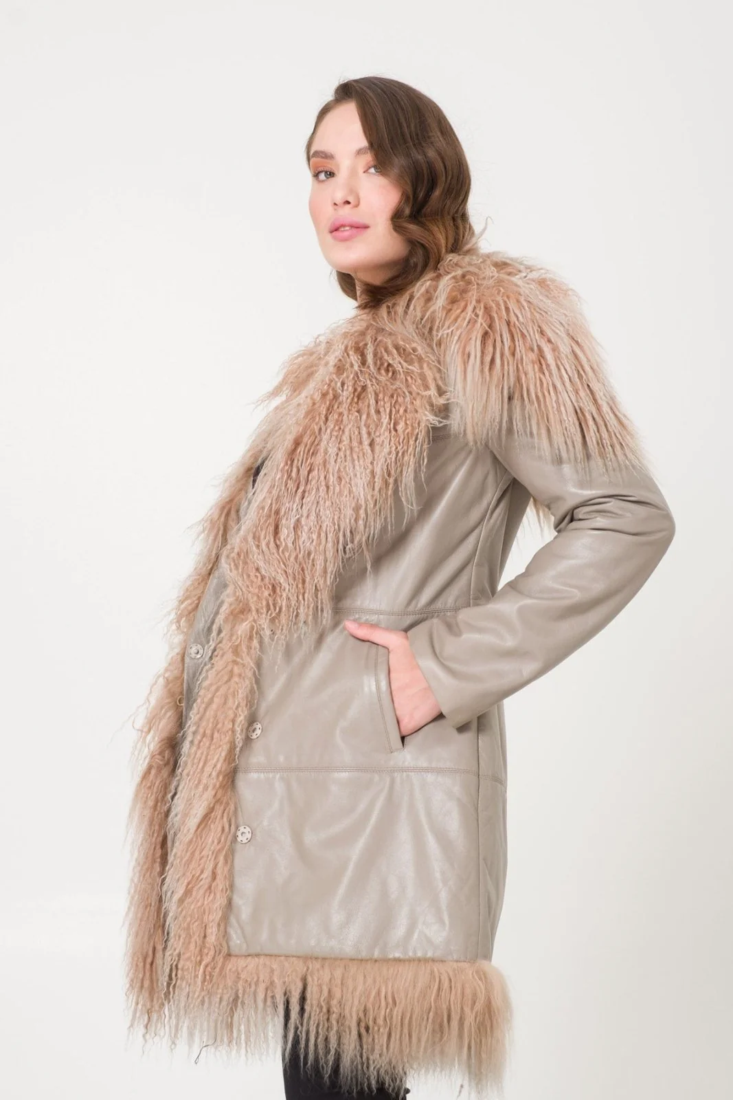 Beige Leather Coat - Image 3