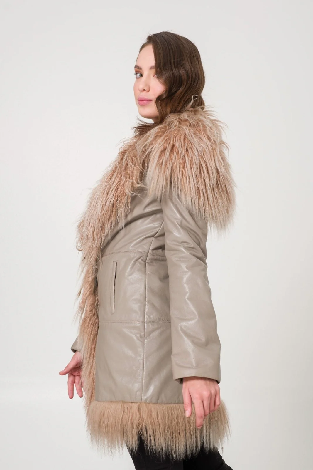Beige Leather Coat - Image 4