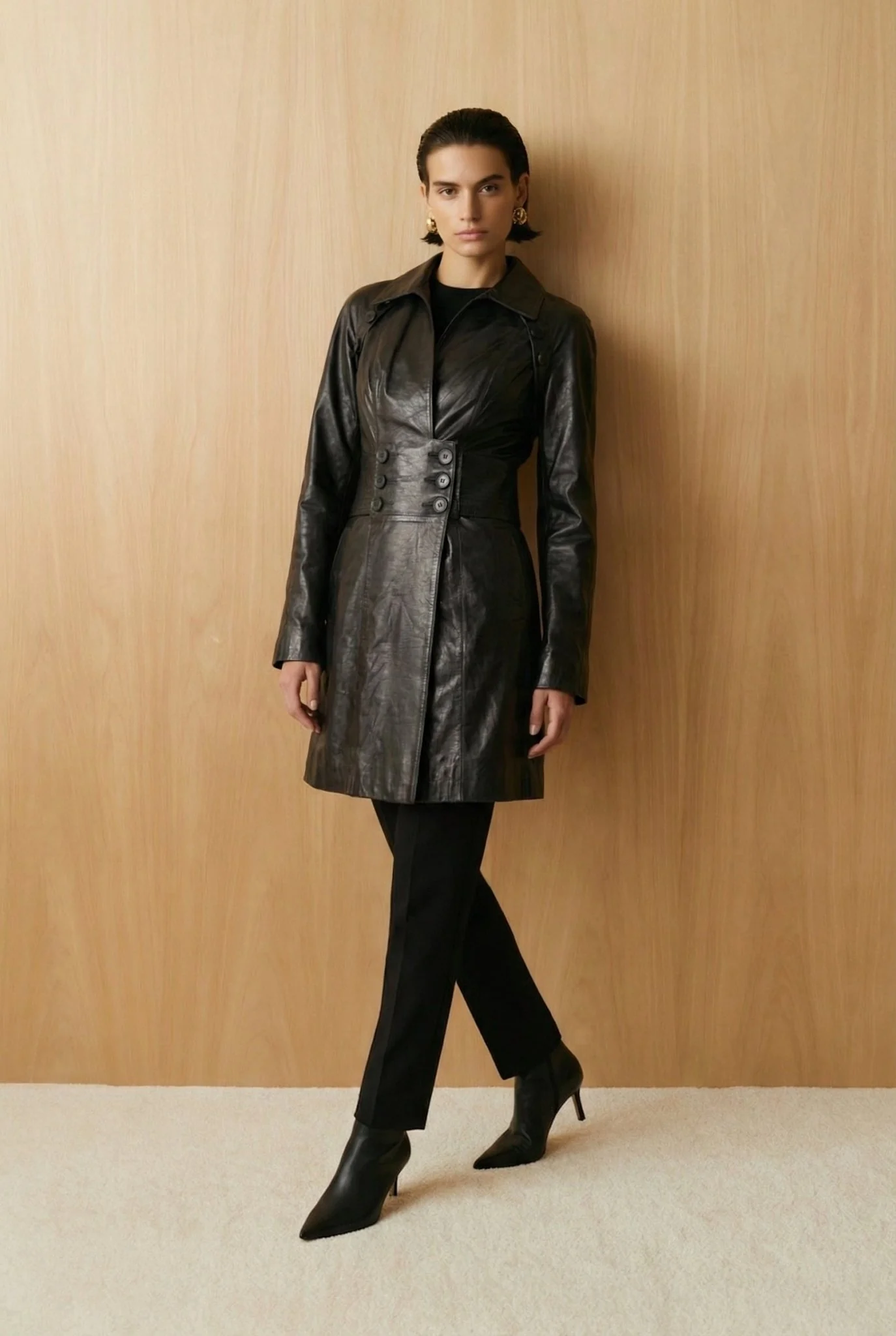Black Leather Coat - Image 2