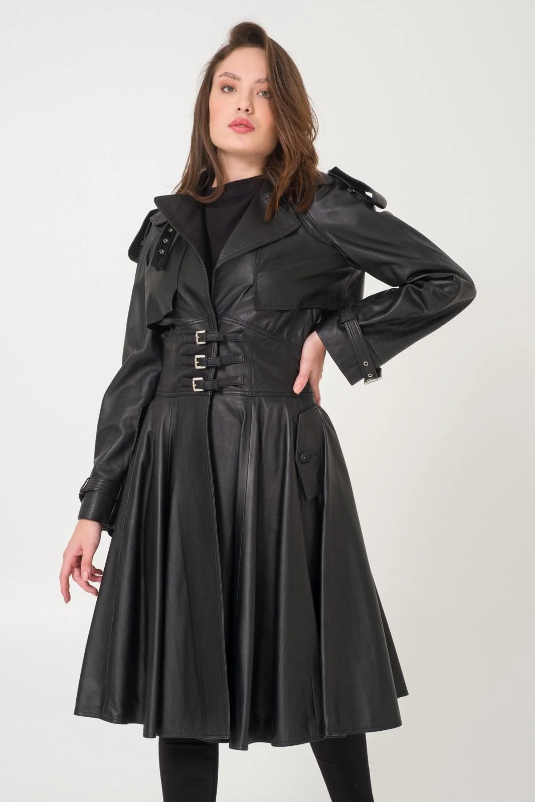 Black Leather Trench Coat