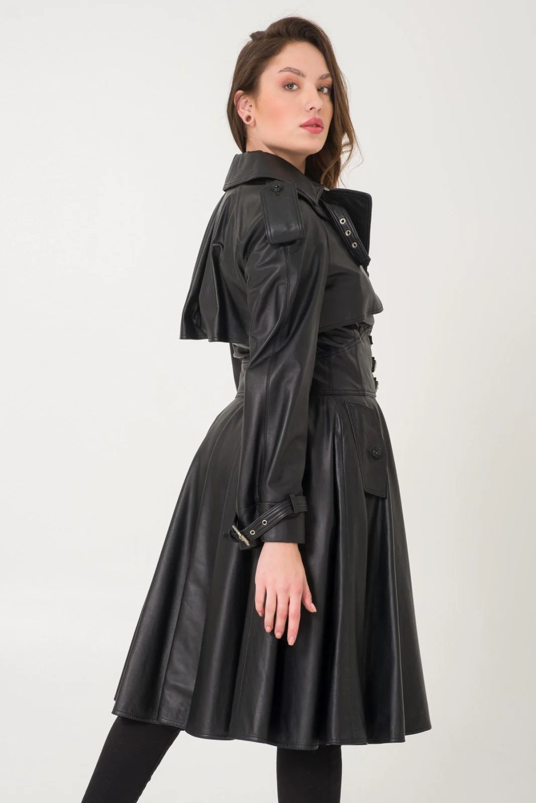 Black Leather Trench Coat - Image 2