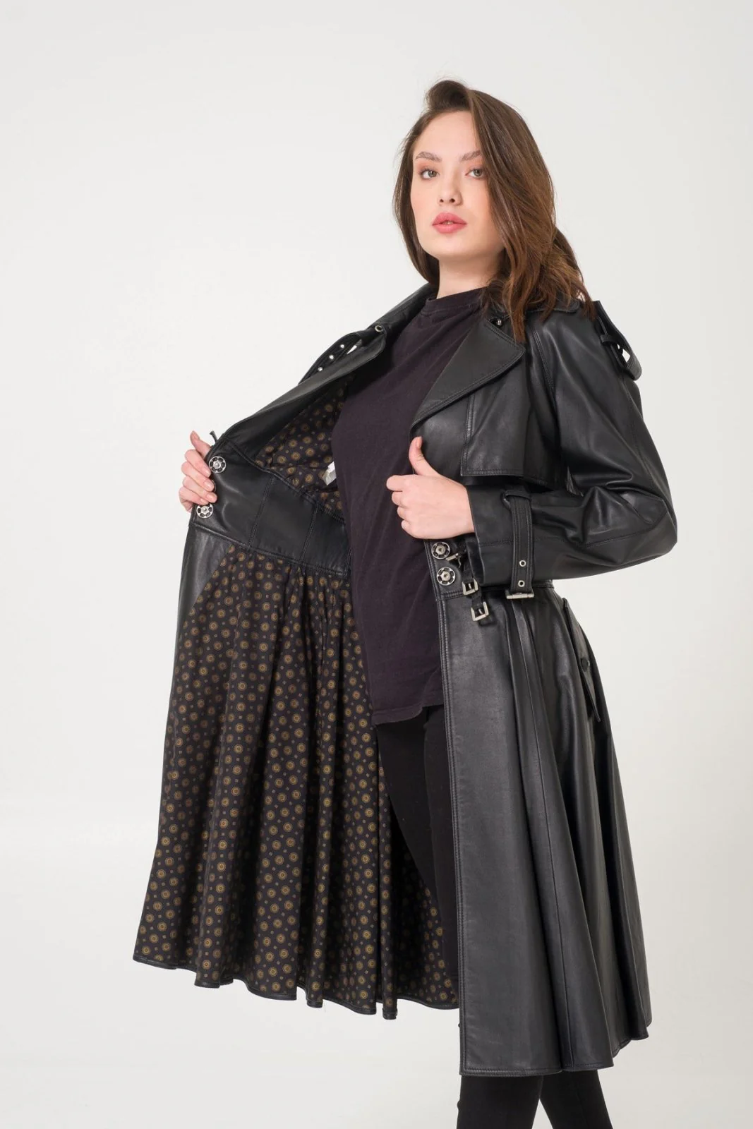 Black Leather Trench Coat - Image 4