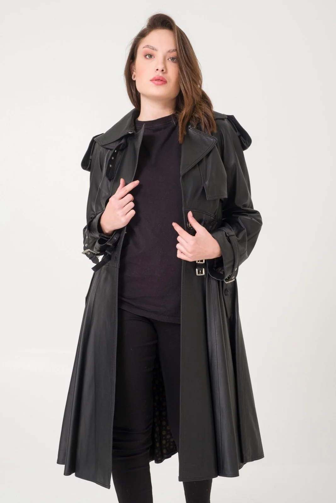 Black Leather Trench Coat - Image 5