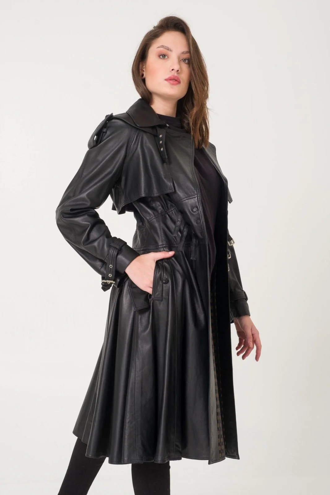 Black Leather Trench Coat - Image 6