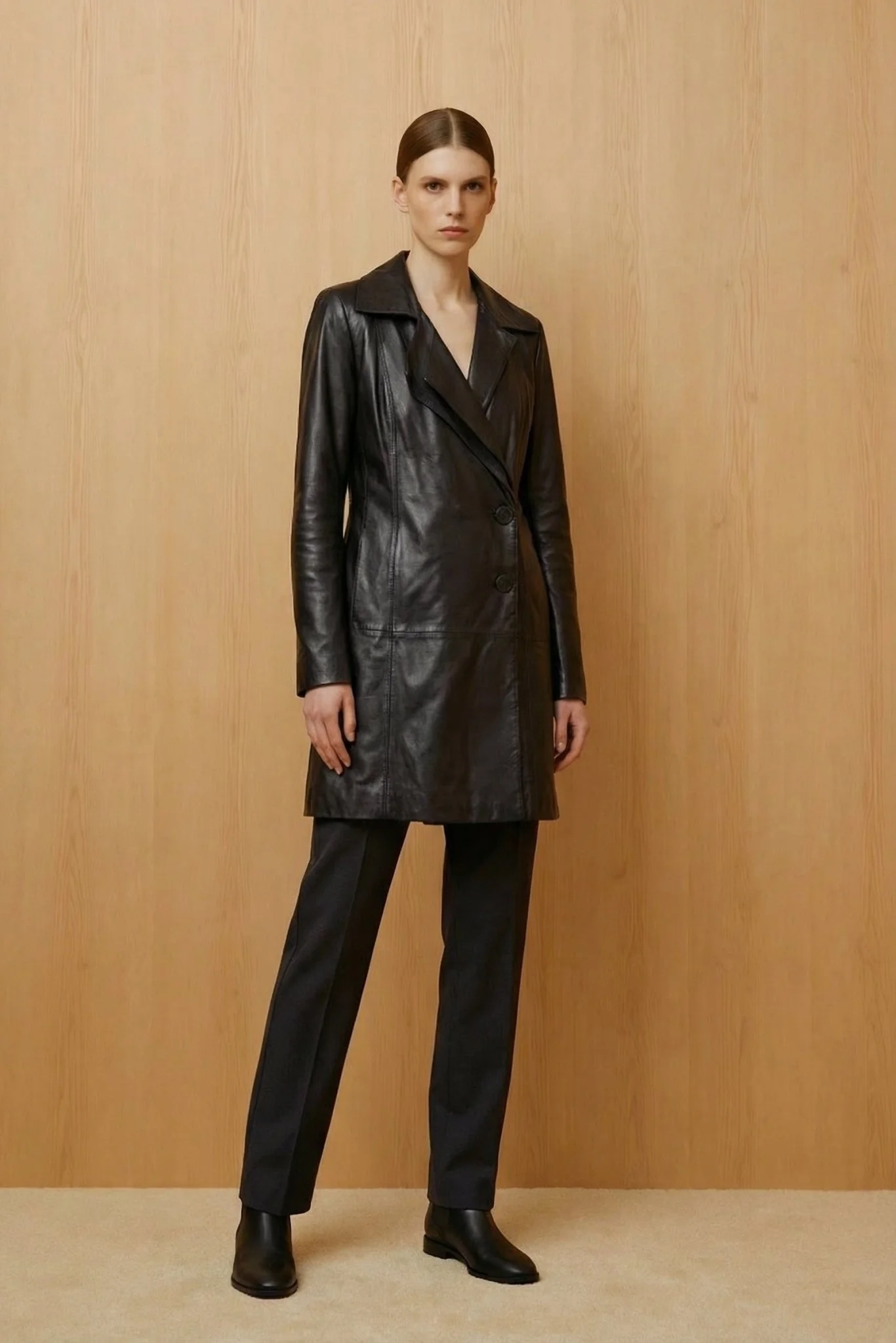 Black Leather Trench Coat
