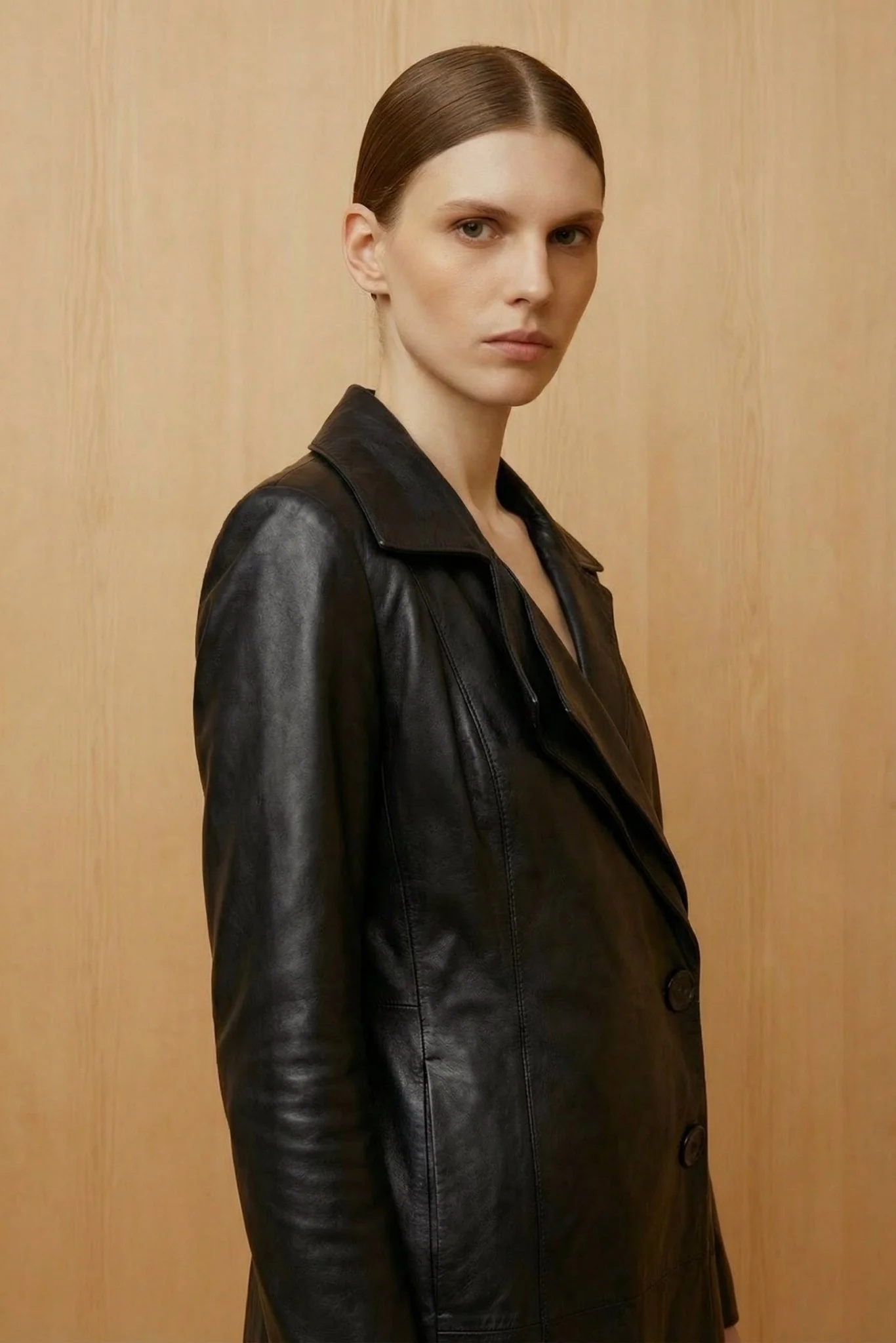Black Leather Trench Coat - Image 3