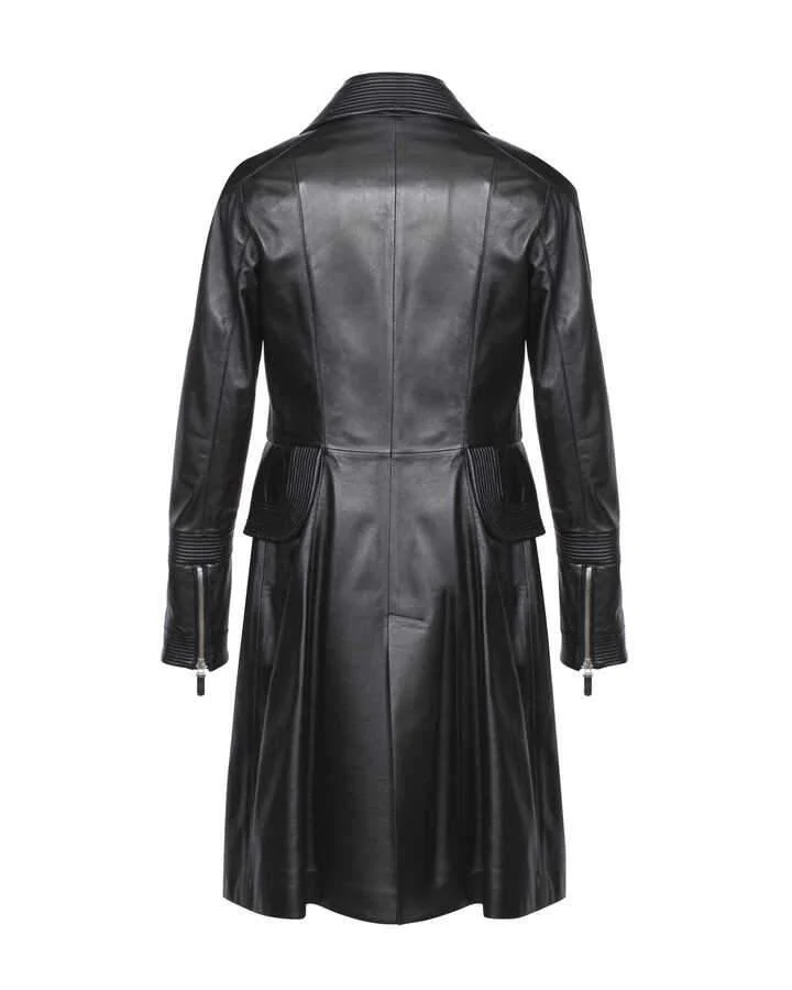 Black Leather Trench Coat - Image 2