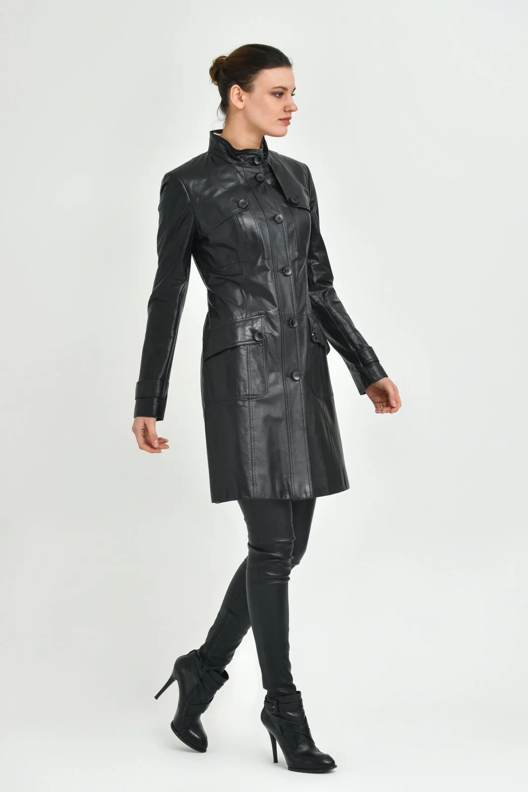 Black Long Leather Coat - Image 2