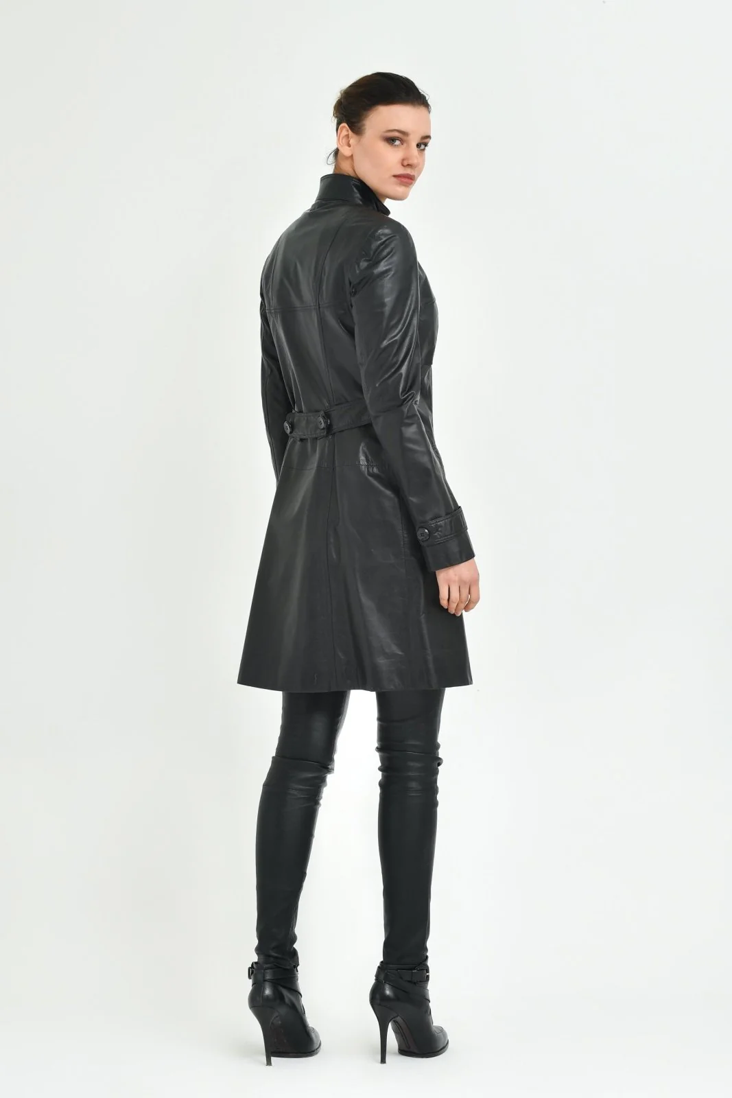 Black Long Leather Coat - Image 3