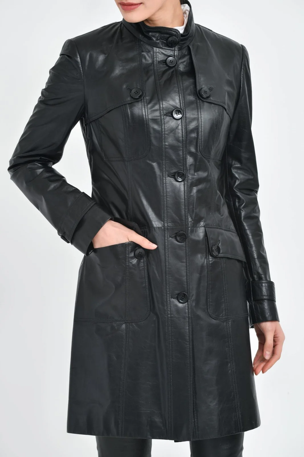 Black Long Leather Coat - Image 4