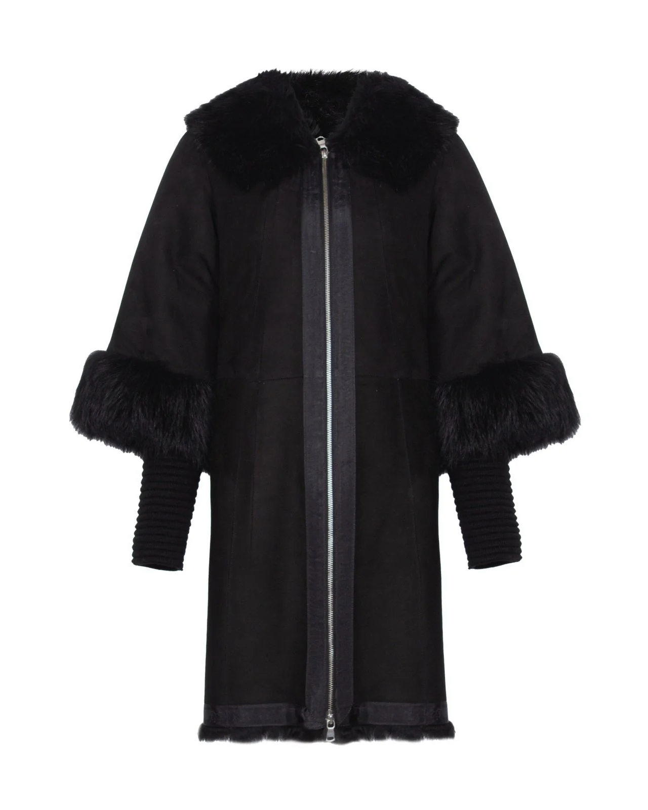 Black Long Suede Leather Coat