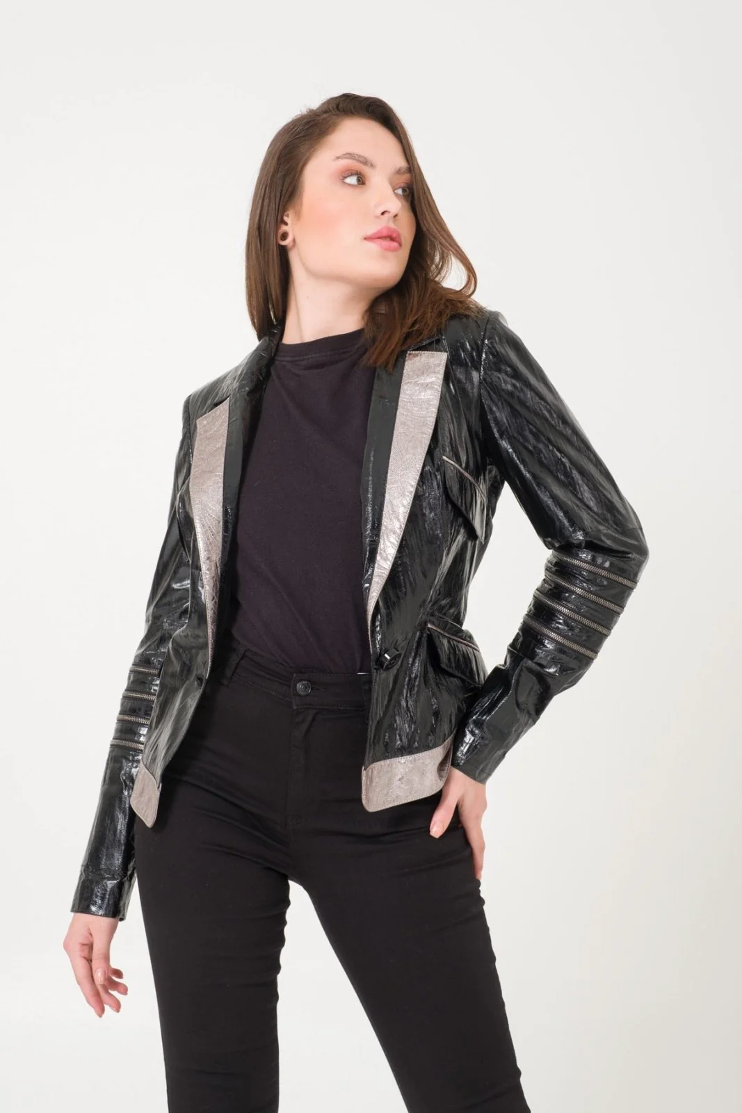 Black Patent Leather Blazer - Image 4