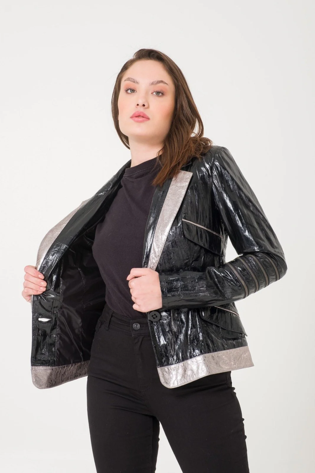 Black Patent Leather Blazer - Image 5