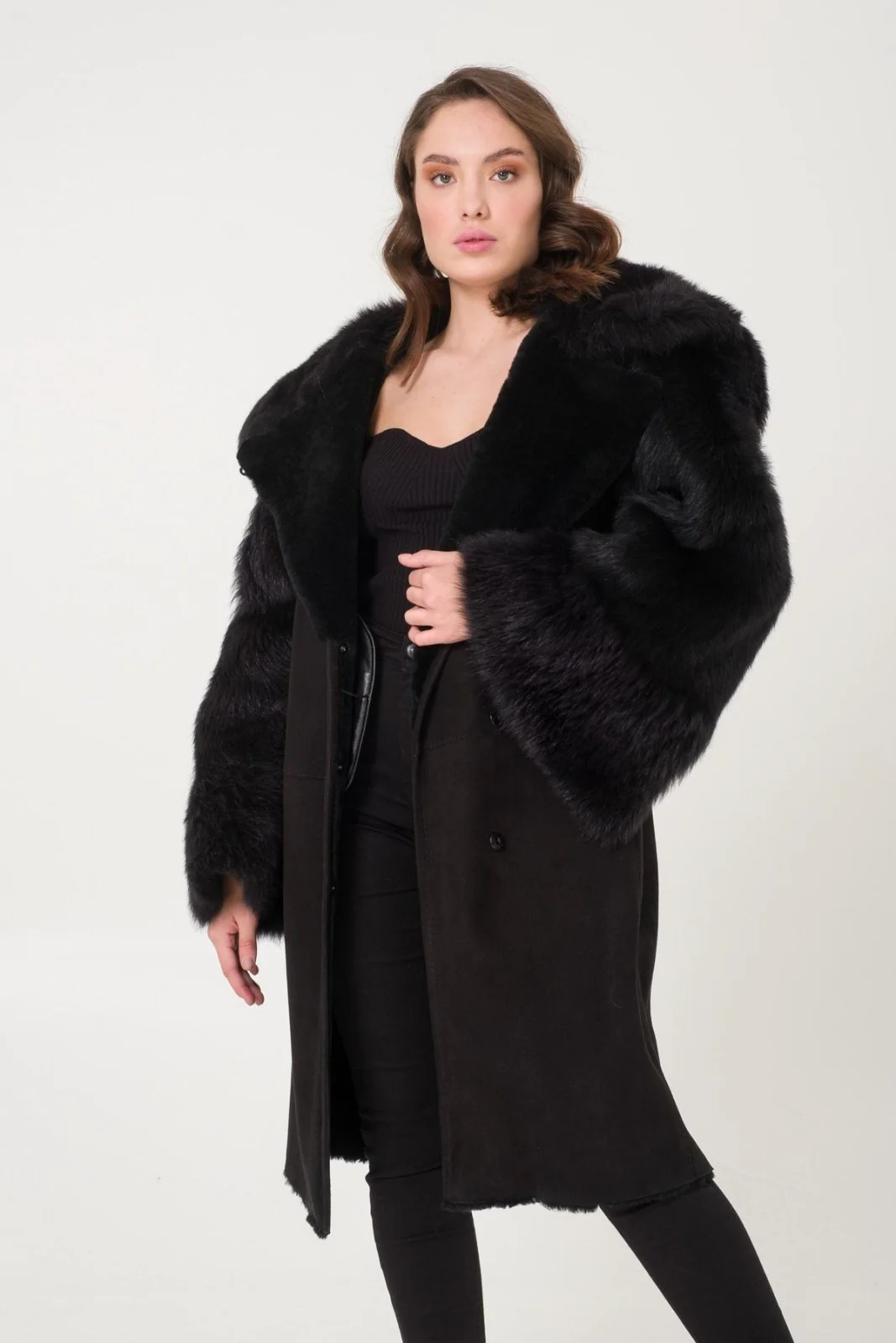 Black Shearling Coat - Image 6