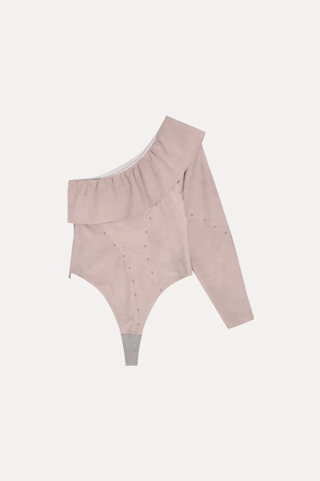 Blush Suede Asymmetric Bodysuit - Image 3
