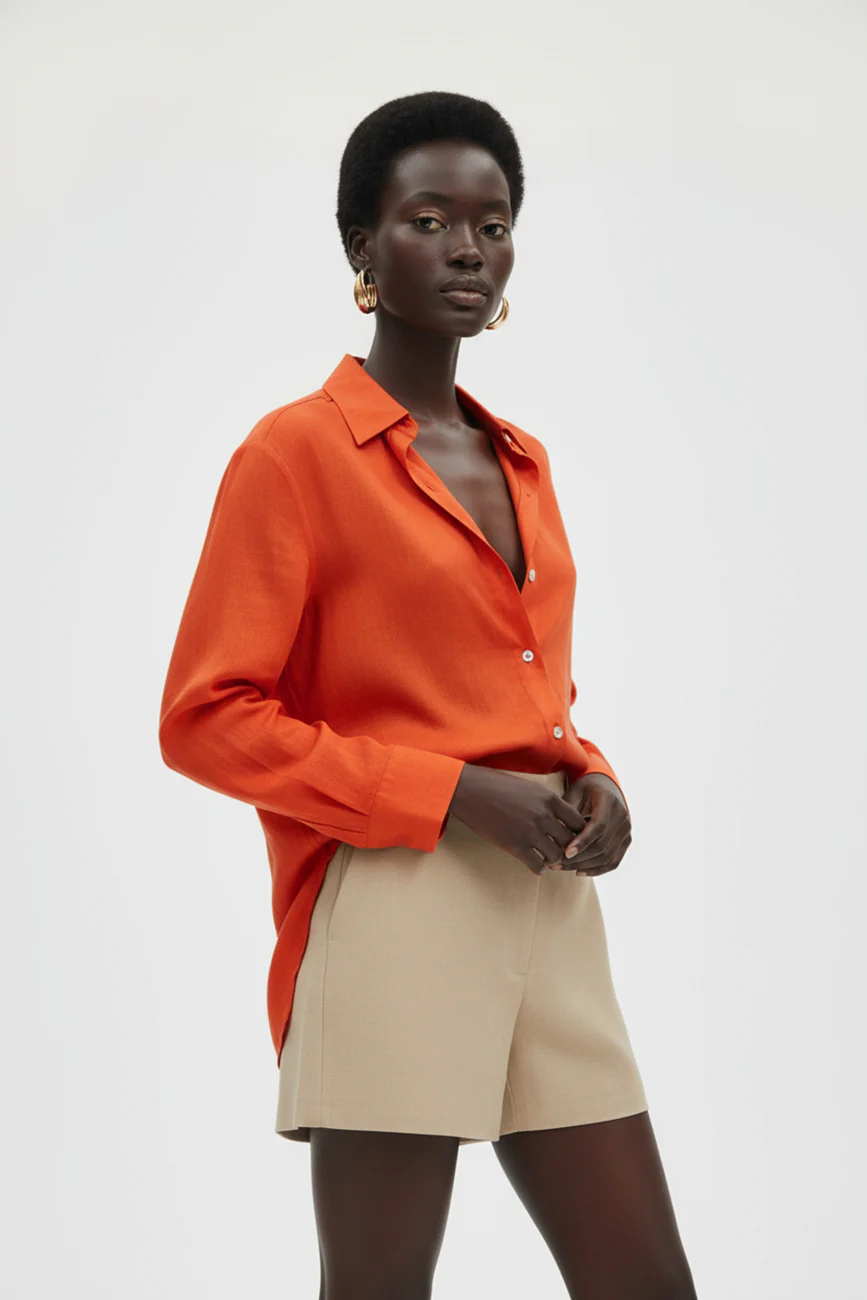 Bold Sunset Orange Linen Shirt - Image 2
