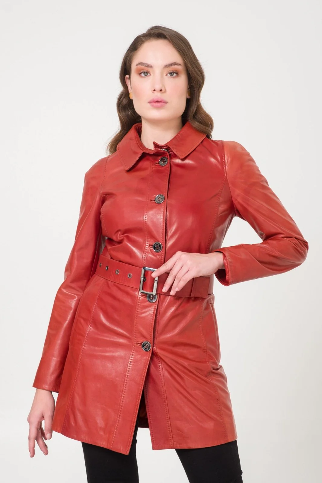Brick Color Leather Jacket - Image 3
