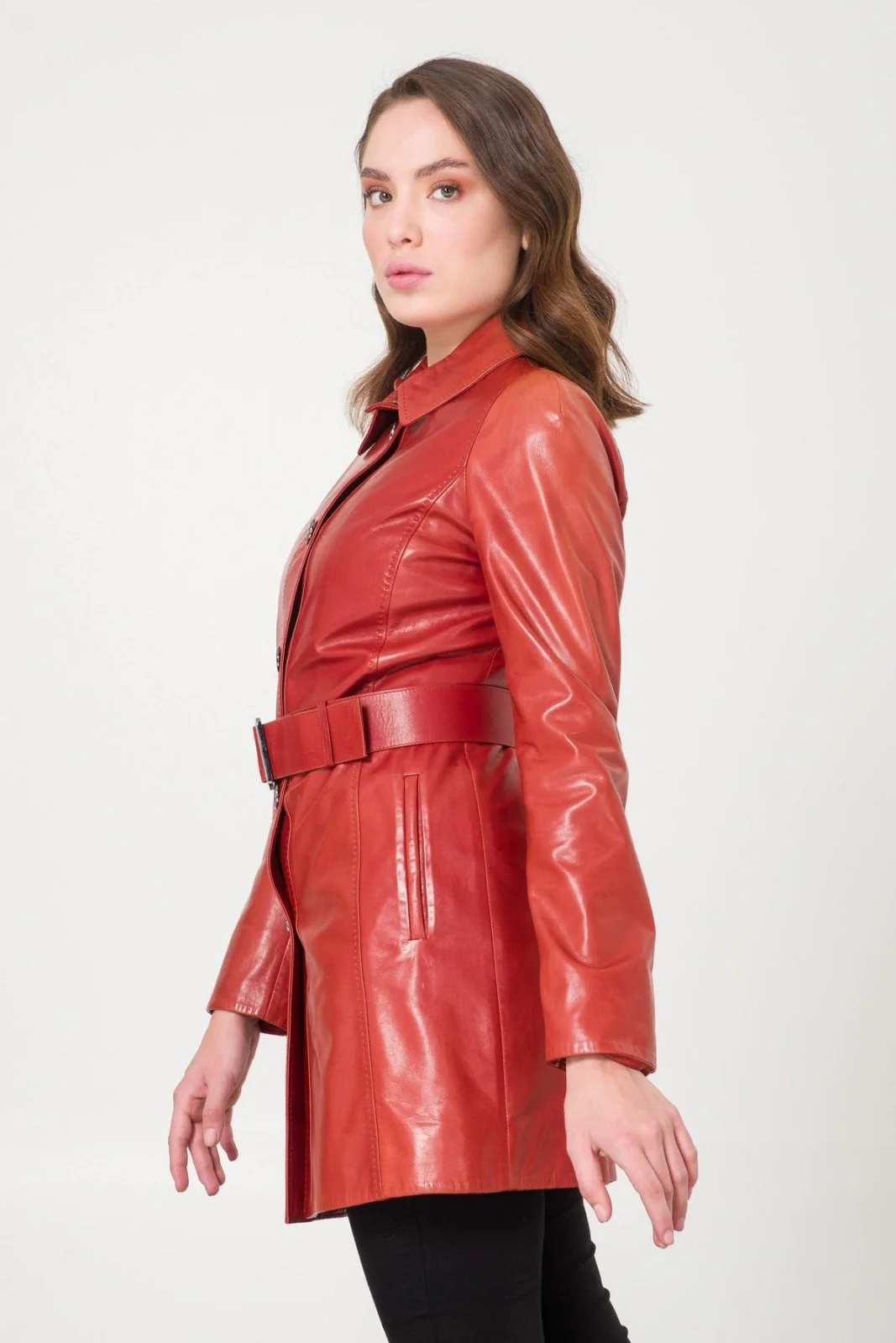 Brick Color Leather Jacket - Image 4