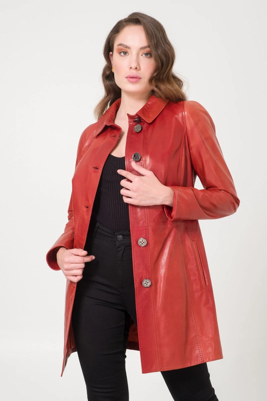 Brick Color Leather Jacket - Image 6