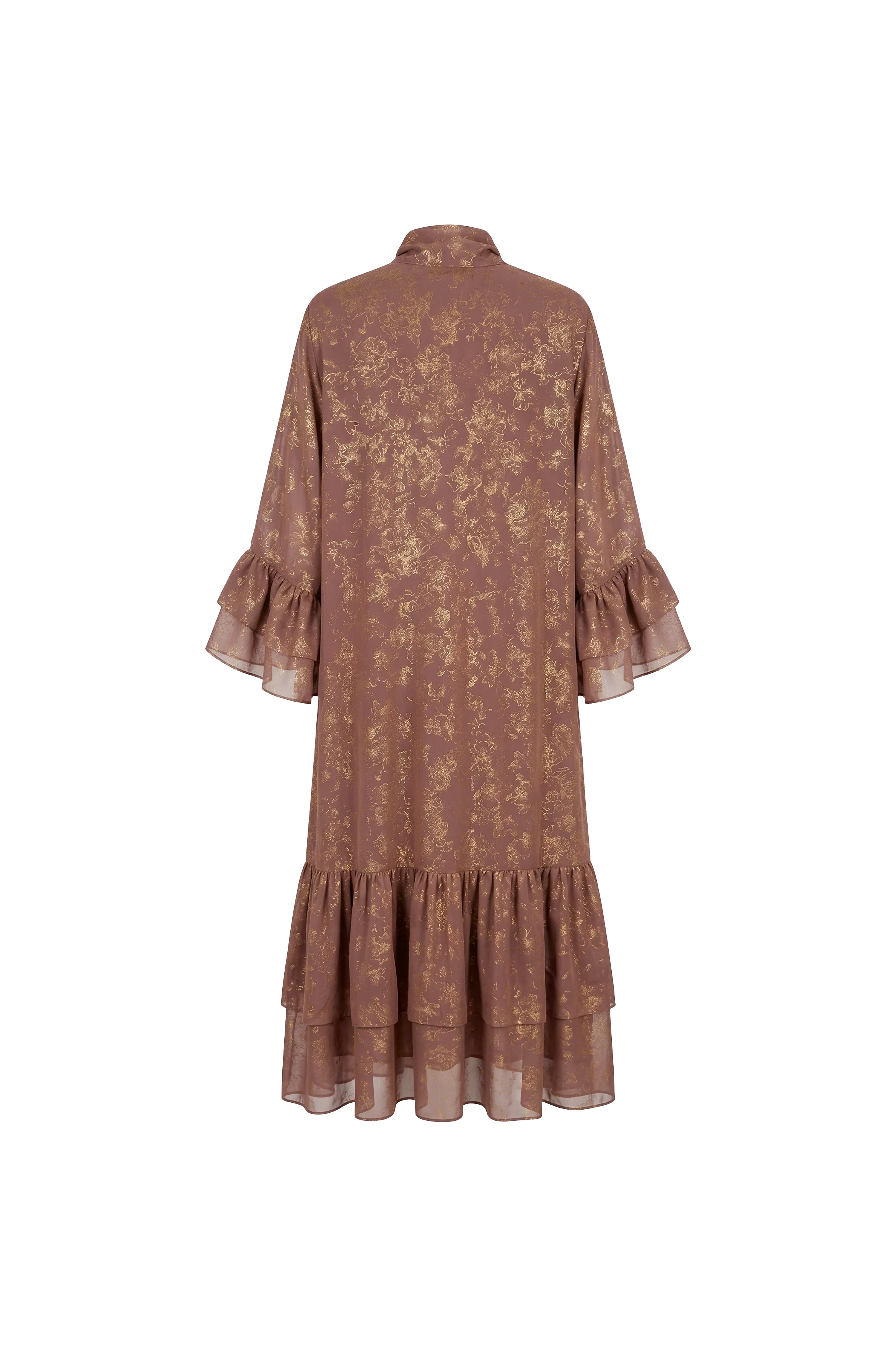 Brown Gold Jacquard Bow Midi Dress - Image 4
