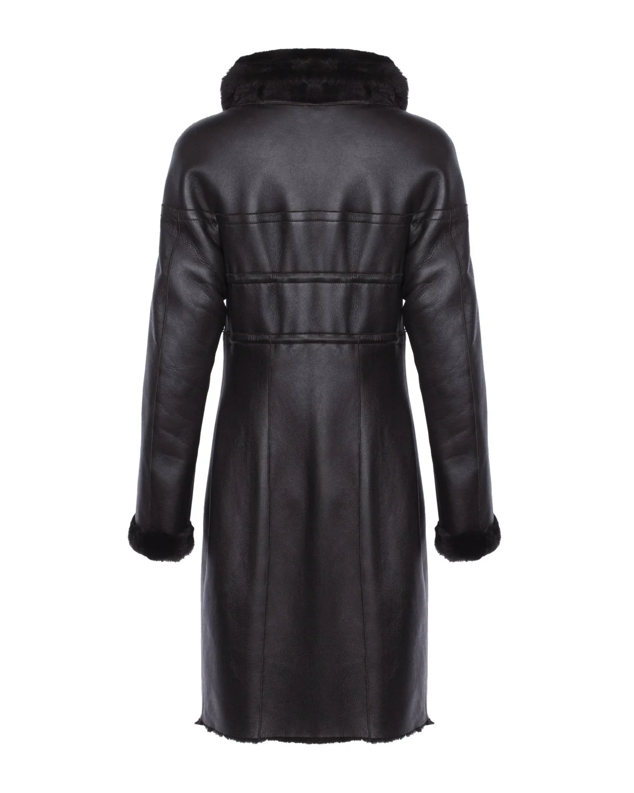 Brown Long Leather Coat - Image 2