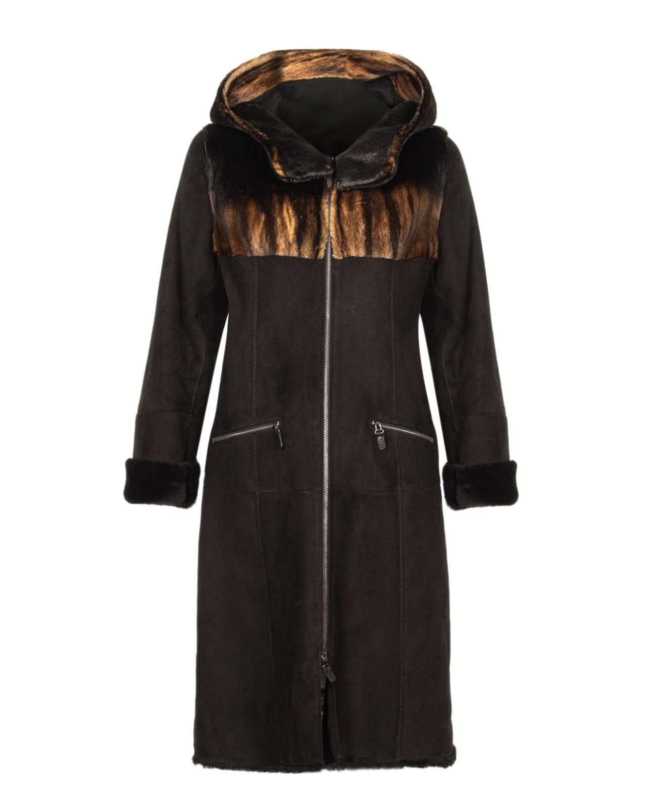 Brown Long Leather Coat - Image 3