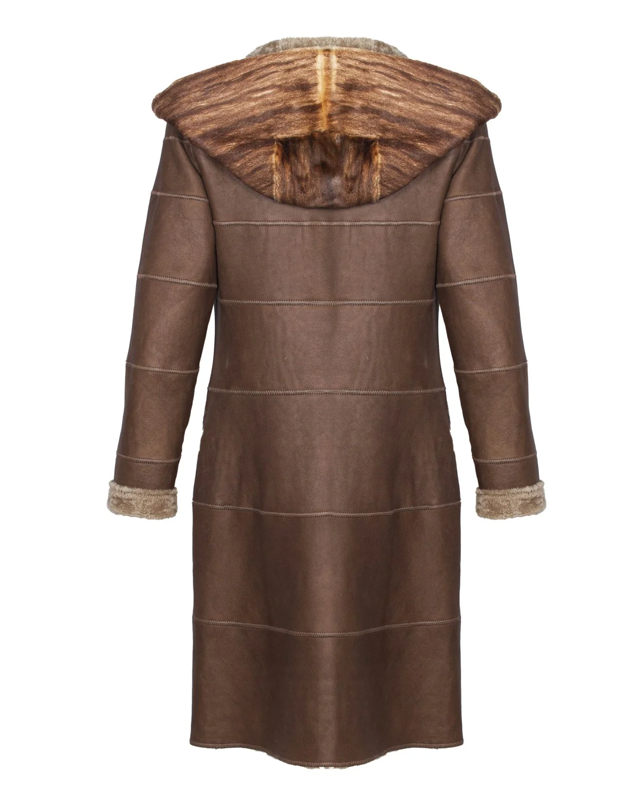 Brown Long Leather Coat - Image 2