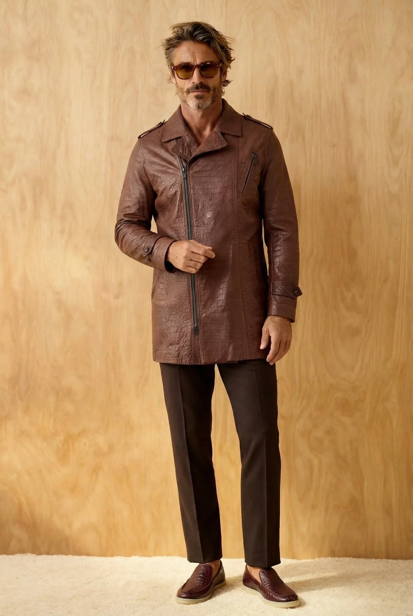 Brown Long Leather Jacket