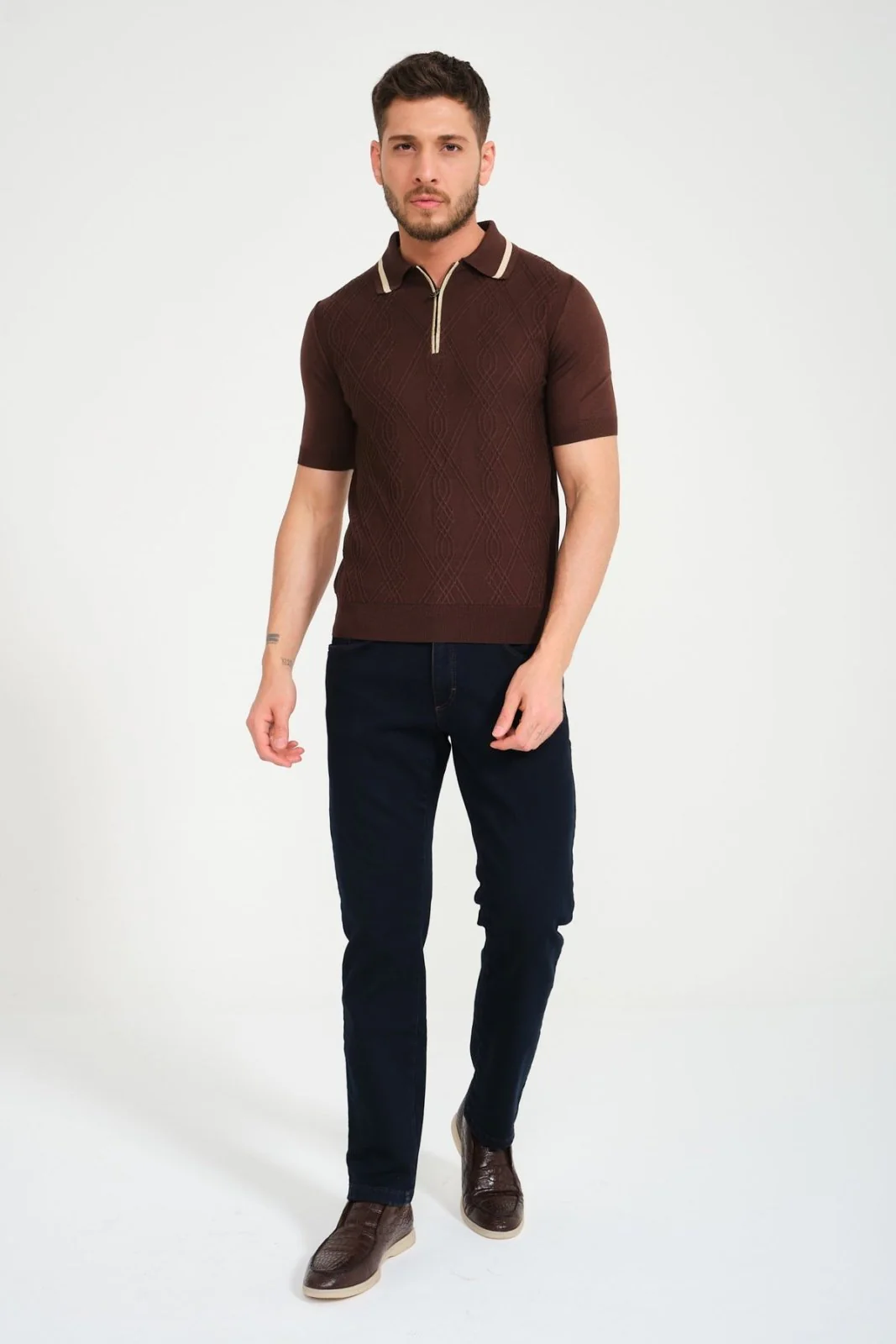Brown Silk Polo Shirt - Image 3