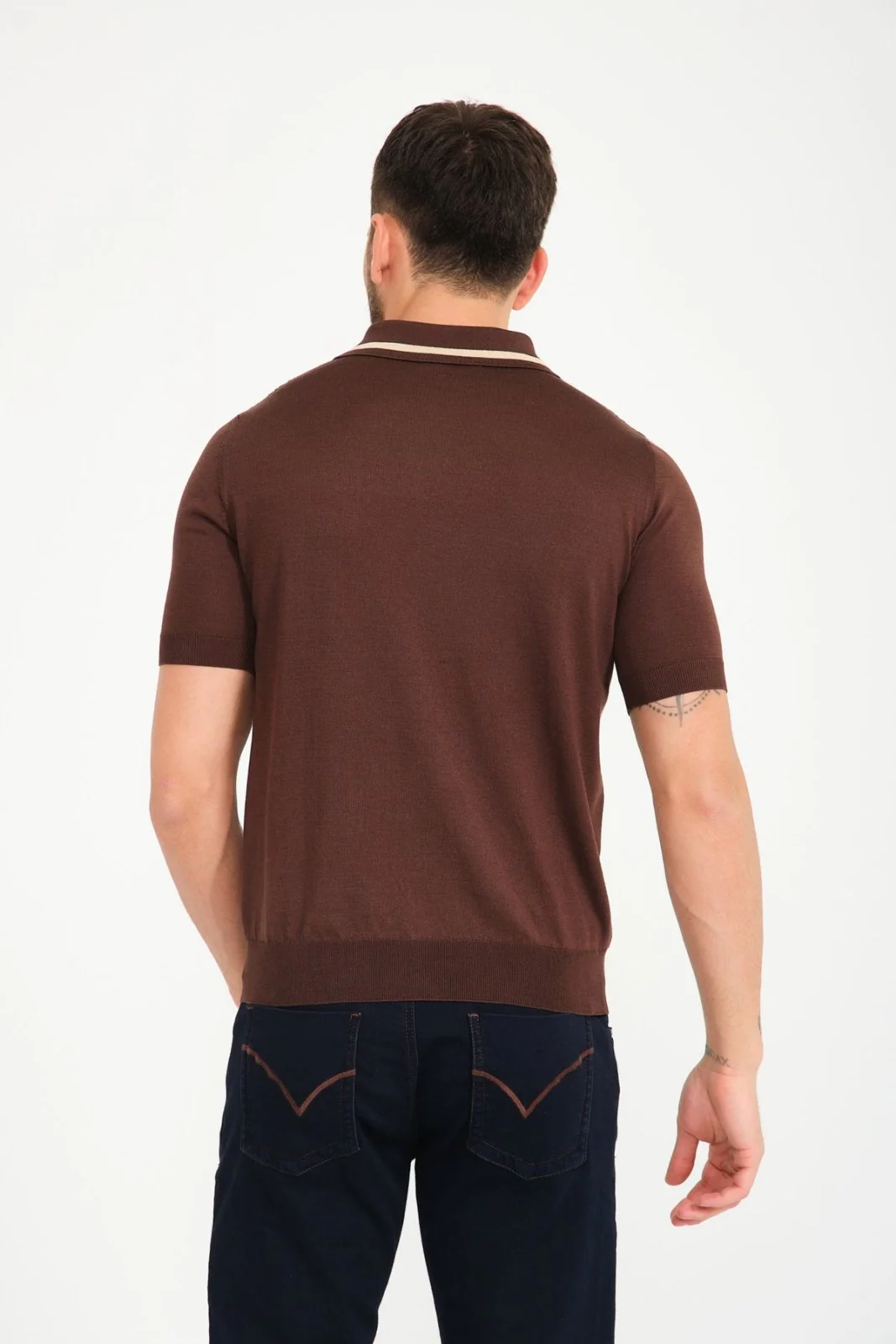Brown Silk Polo Shirt - Image 4