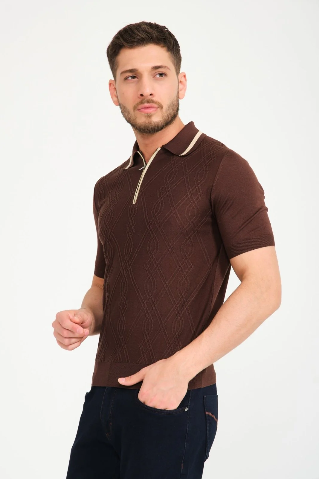 Brown Silk Polo Shirt - Image 6