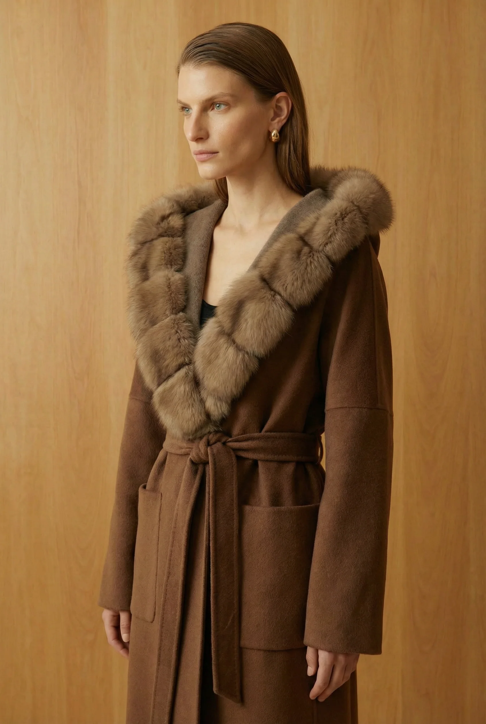Arden Sable Fur Cashmere Blend Coat - Image 3