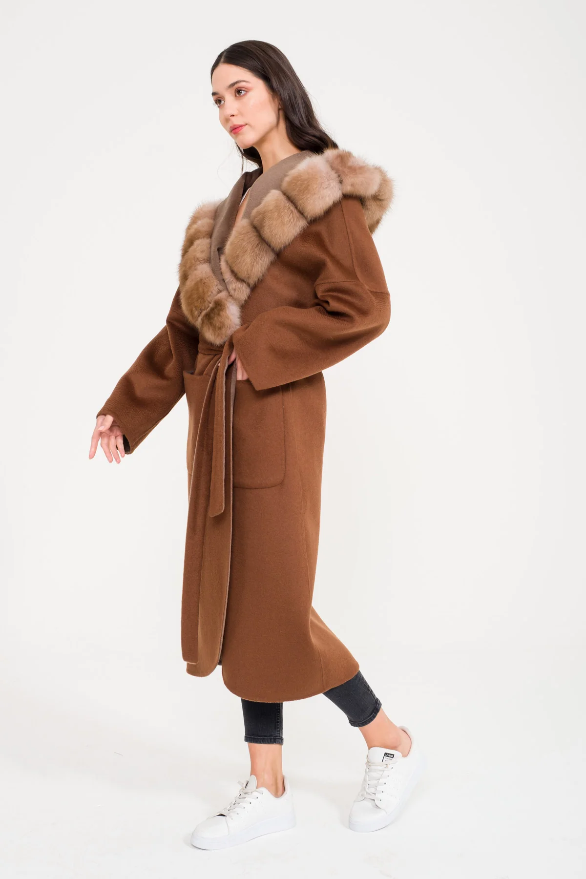 Arden Sable Fur Cashmere Blend Coat - Image 5