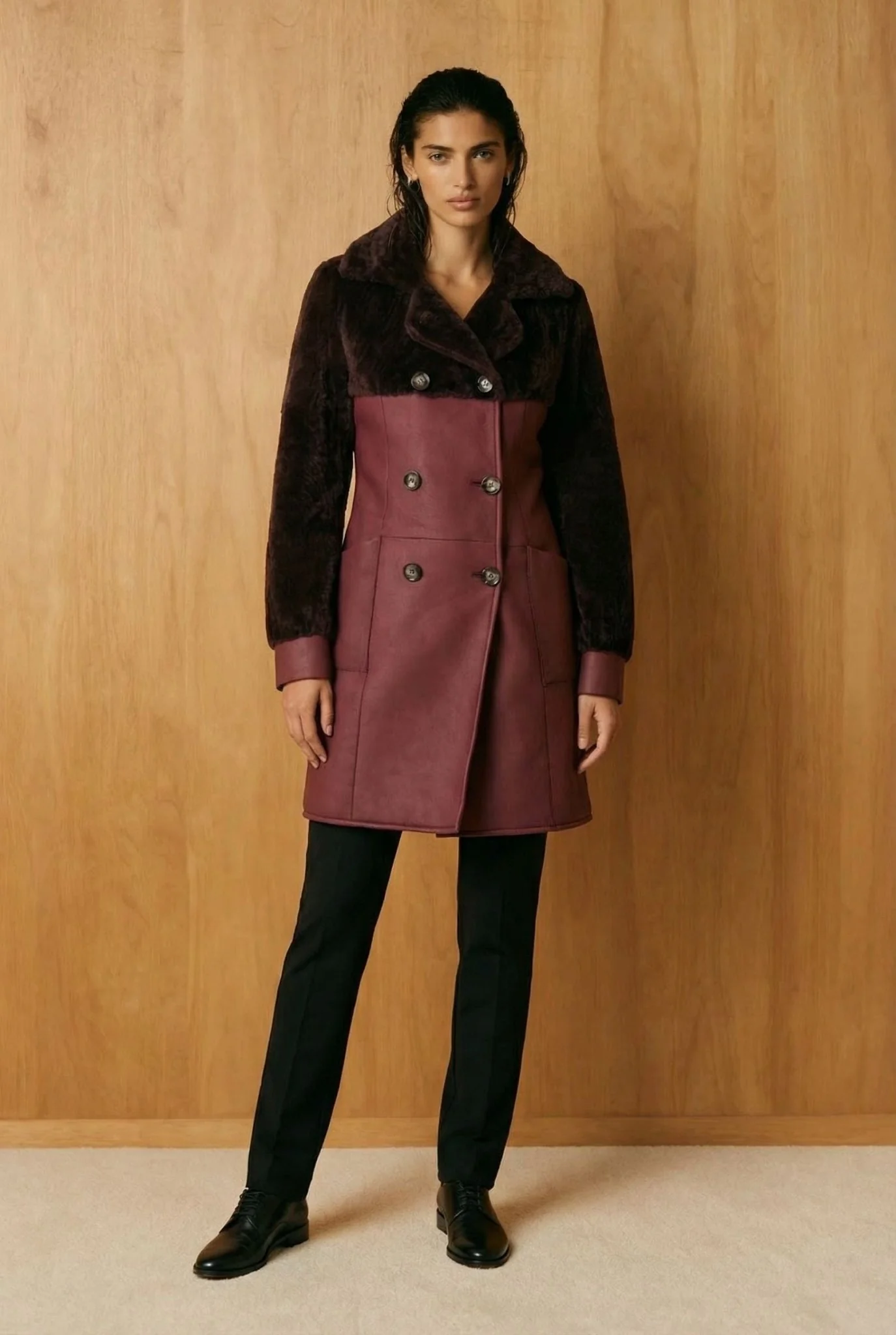 Burgundy Shearling Coat