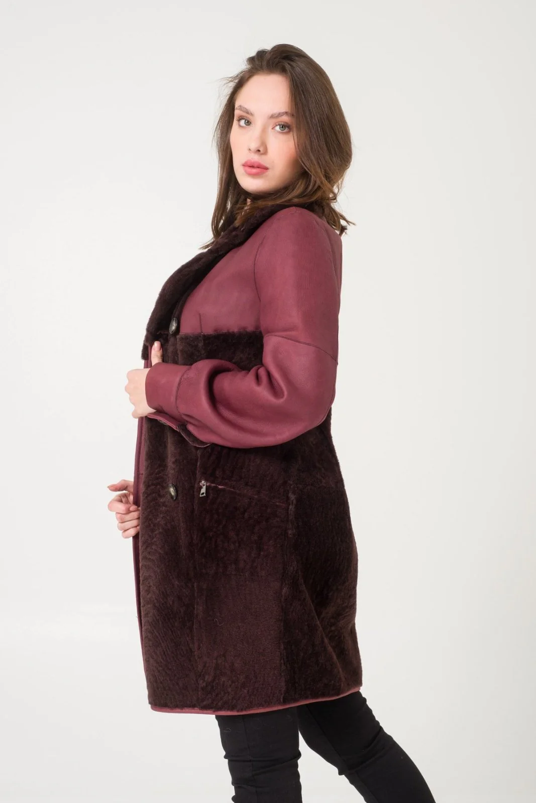 Burgundy Shearling Coat - Image 10