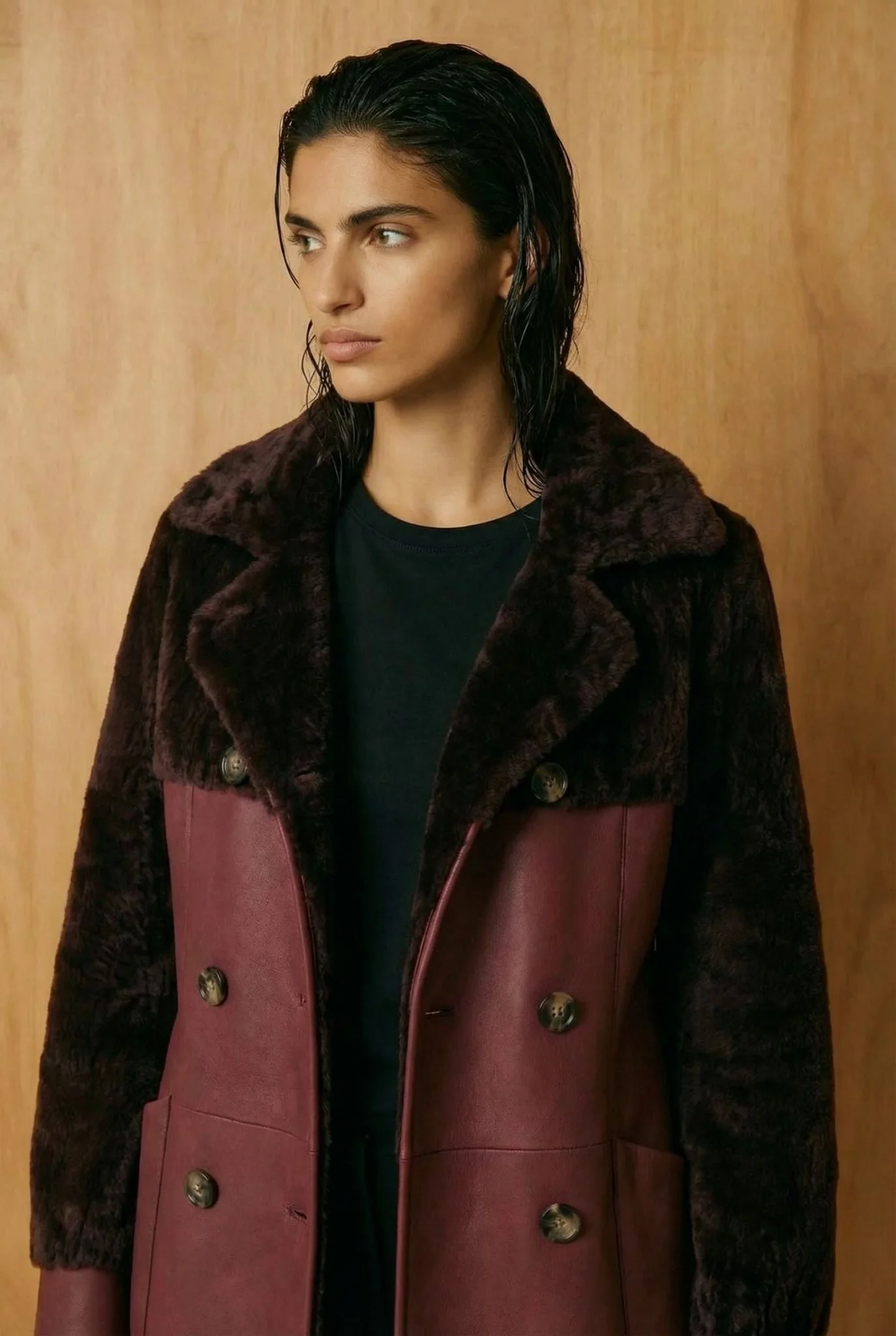 Burgundy Shearling Coat - Image 2