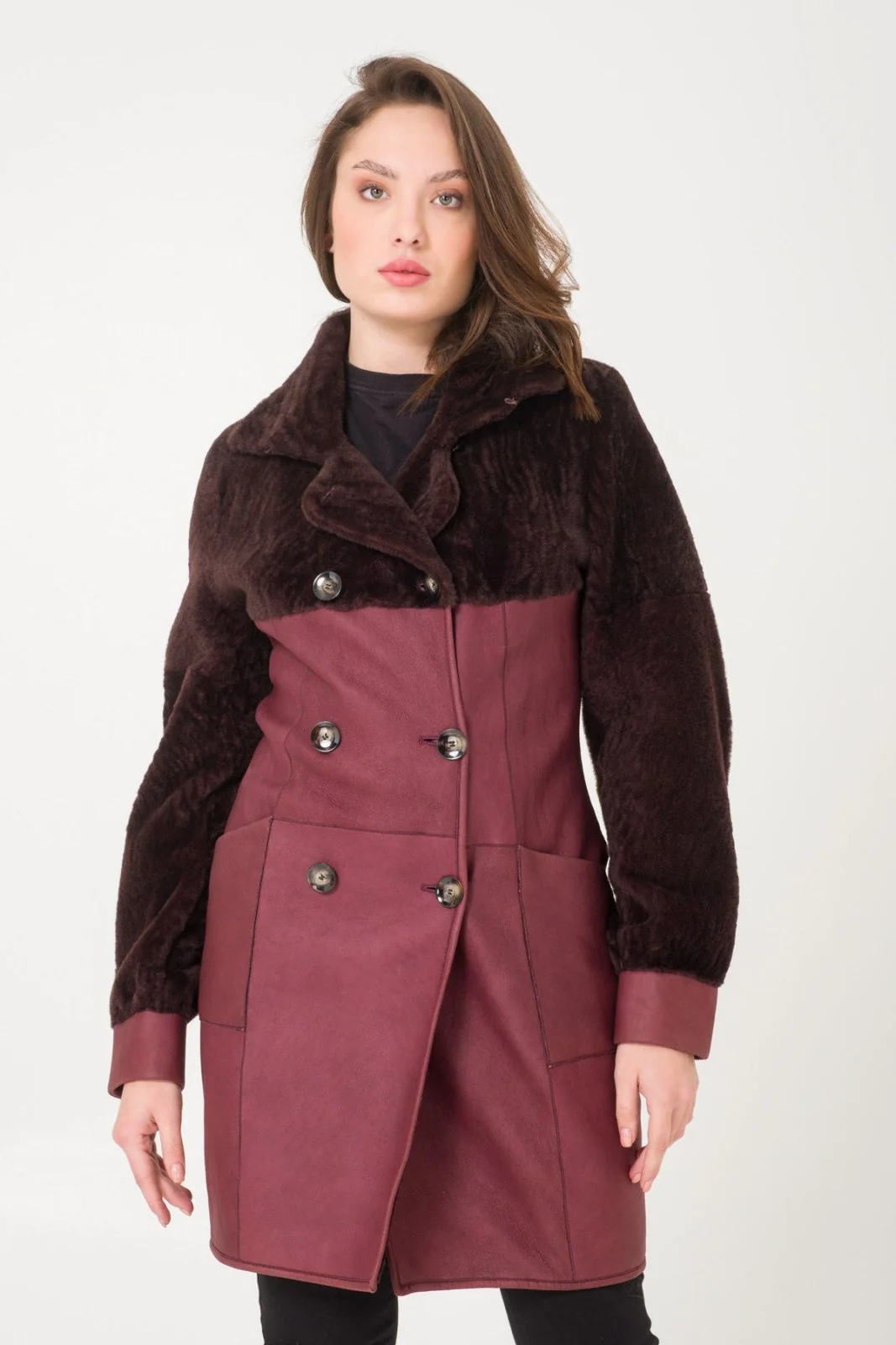 Burgundy Shearling Coat - Image 3
